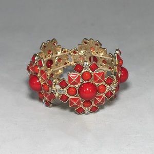 Gold and Red Stretch Statement Bracelet